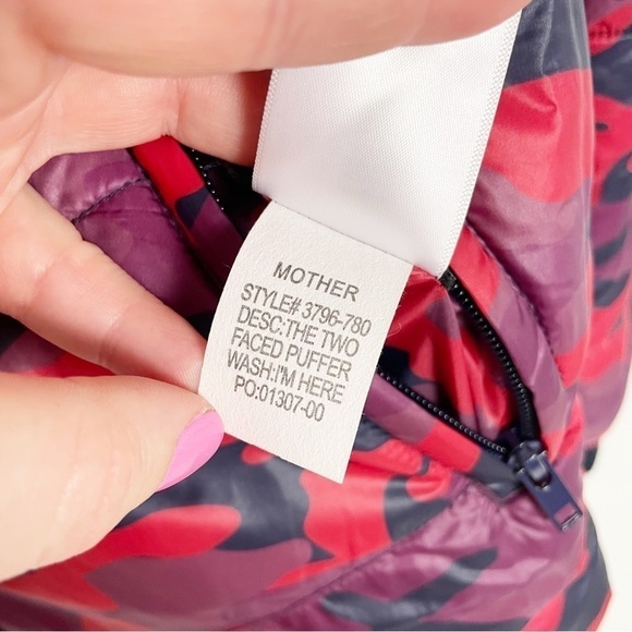 Mother Two Faced Reversible Camouflage Puffer Jacket Pink Red Casual Winter Fall - Picture 6 of 7